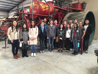 Student Group in front of the museum’s largest steam powered tractor