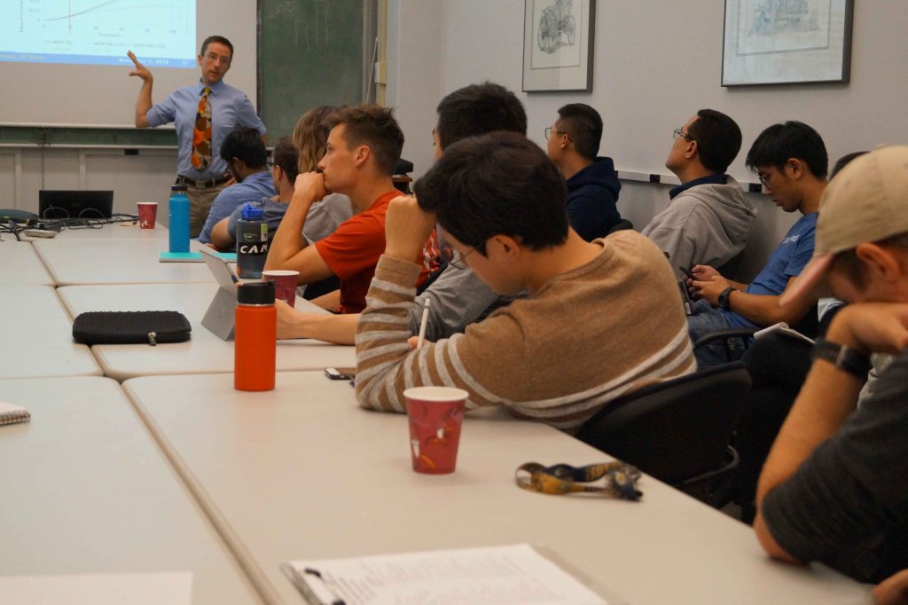 UC Davis BAE Students take notes during Jeorme Carman of Schatz Energy Research give seminar