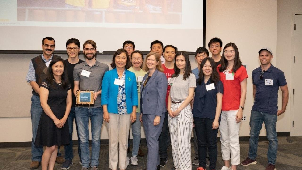 The BEE Lab accepting the award for “Coolest Campus Laboratory” lab members